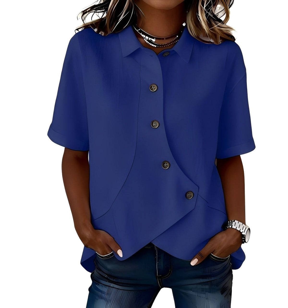 Jolien - Luchtig linnenmix shirt met diagonale knopenlijst voor dames