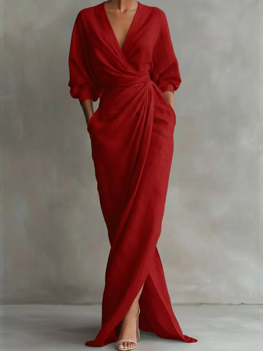 Evi - Elegante maxi jurk met draai-omslag taille voor dames