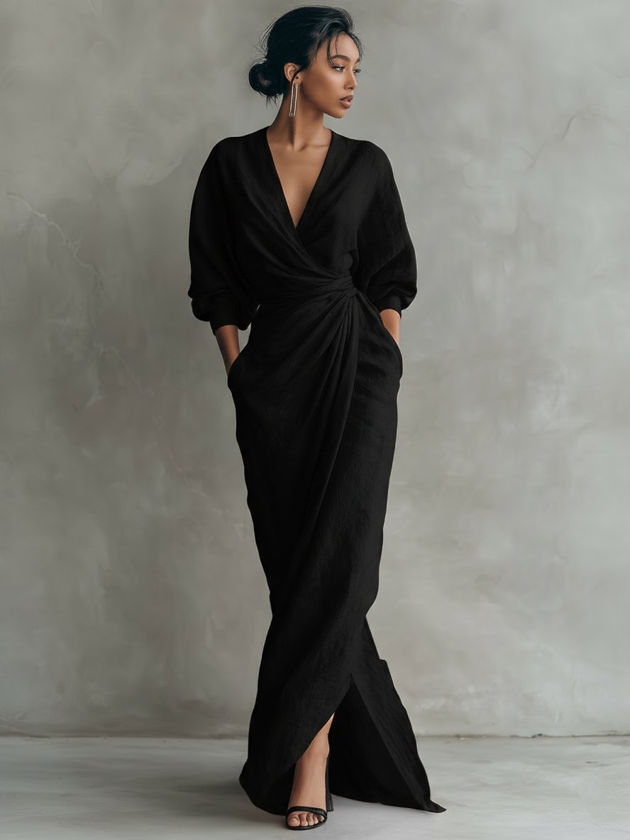 Evi - Elegante maxi jurk met draai-omslag taille voor dames