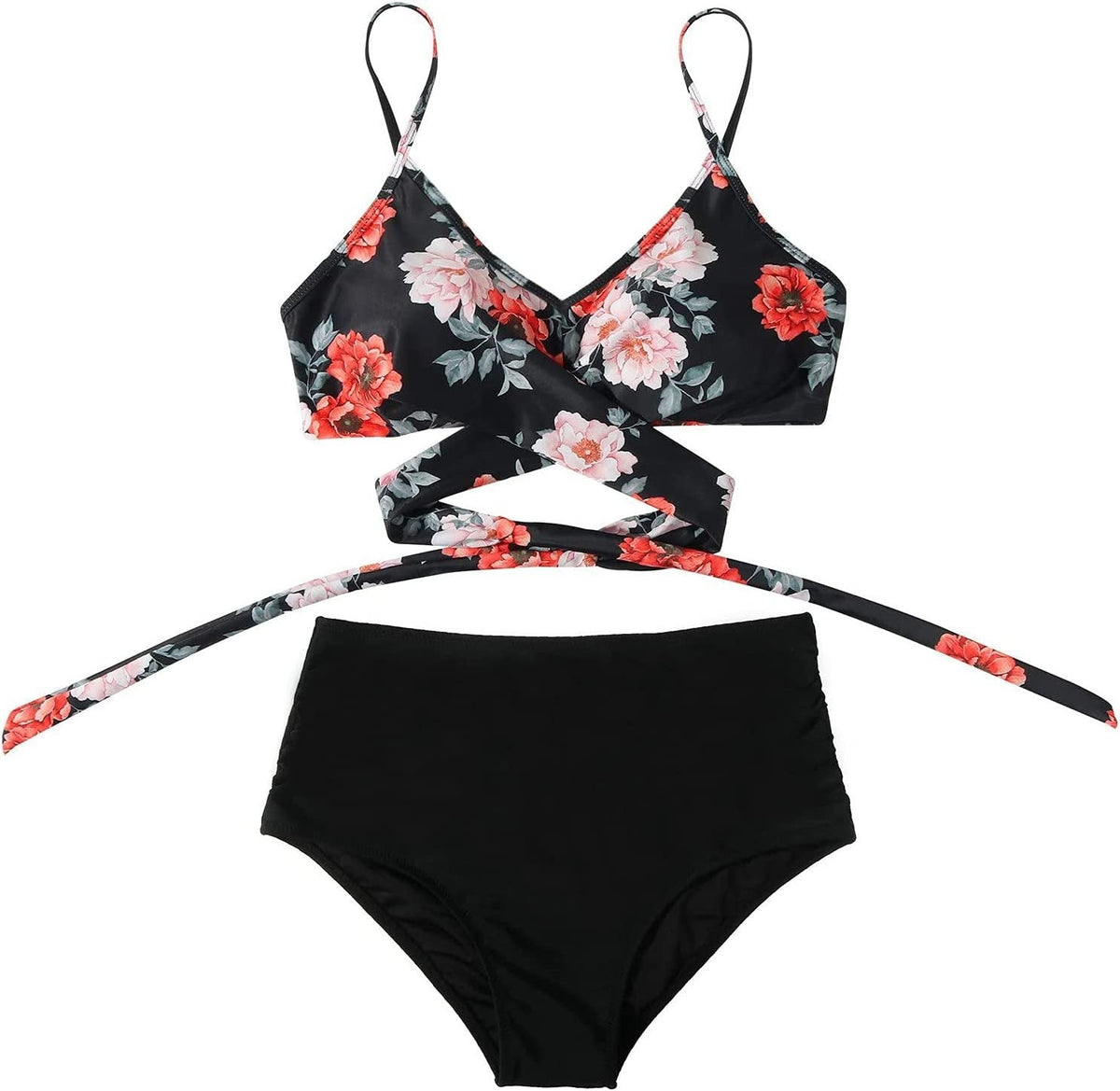 Fleur - Kleurrijke high waist damesbikini met crossover top