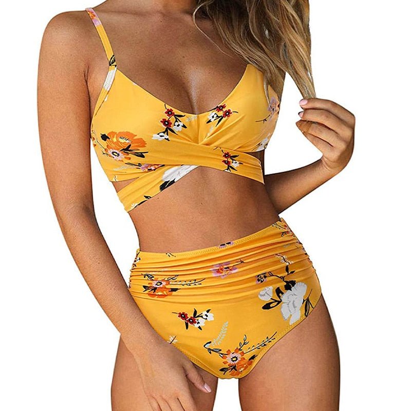 Fleur - Kleurrijke high waist damesbikini met crossover top