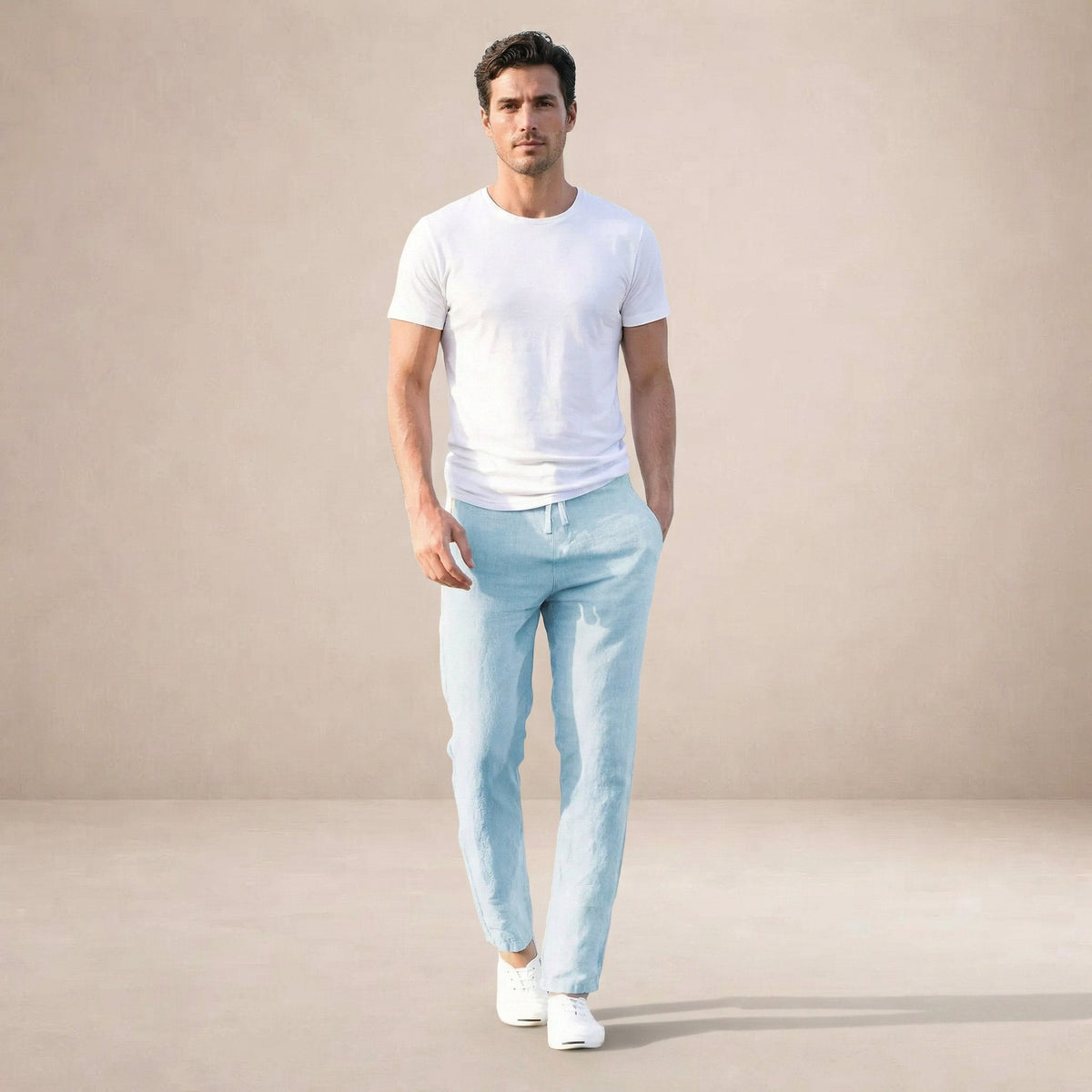 Cristian - Luchtige linnen zomerbroek met elastische taille voor heren