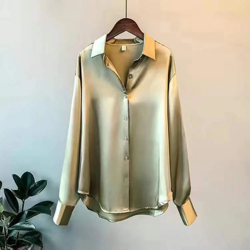 Eva - Elegante zijden blouse met contrastbies voor dames