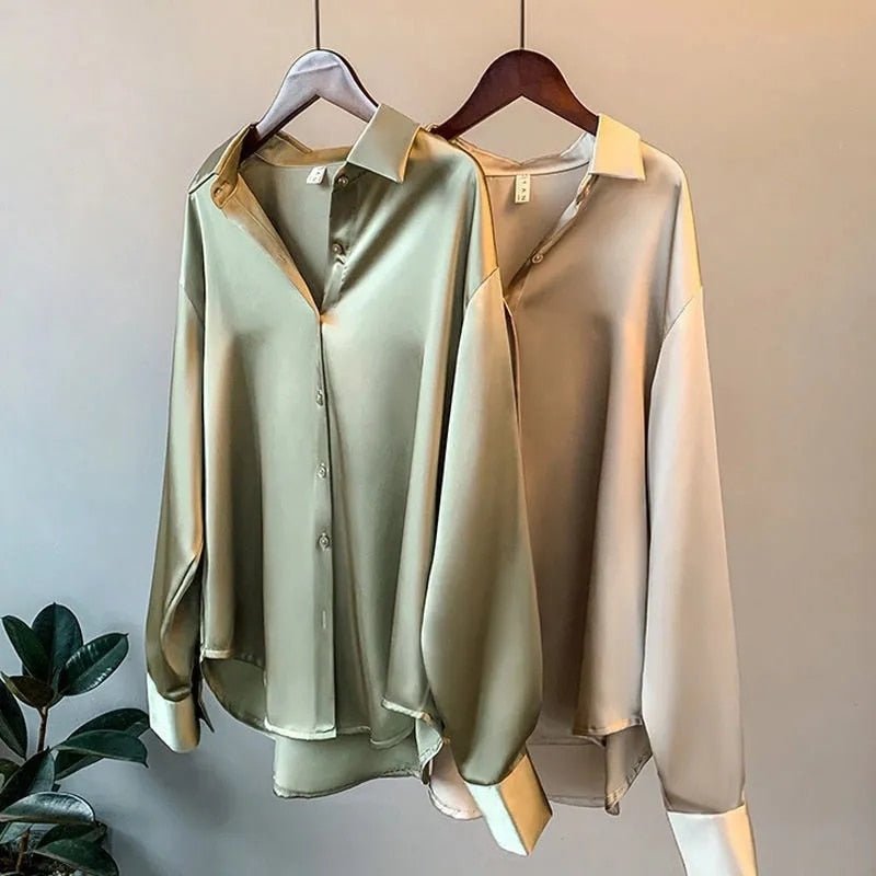 Eva - Elegante zijden blouse met contrastbies voor dames