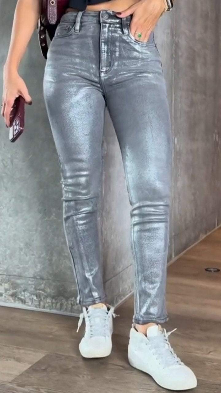 Nina - Slanke metallic skinny jeans voor dames