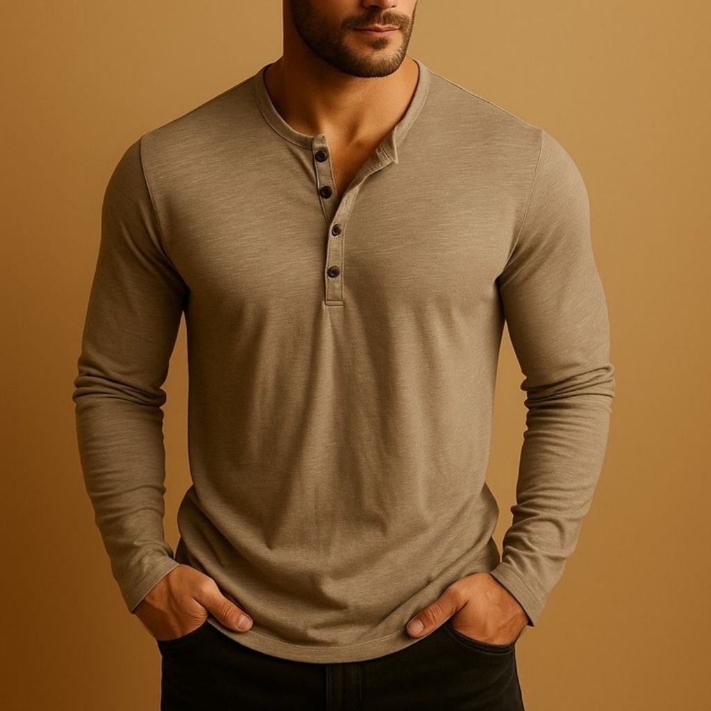 Lars - Casual henley-shirt met lange mouwen voor heren