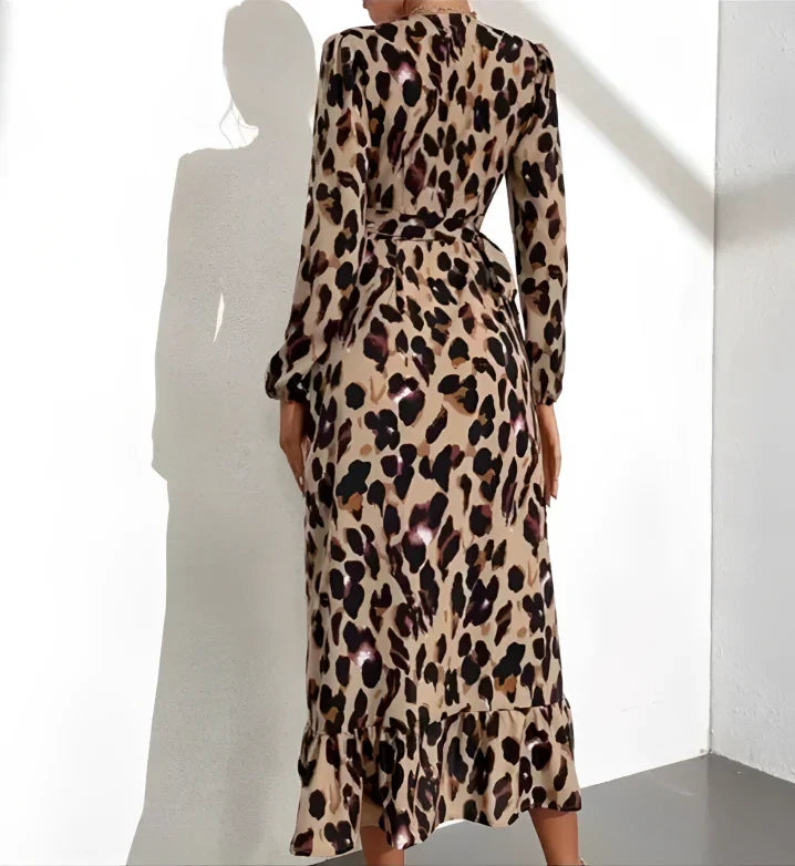 Mirthe - Zwierige midi jurk met luipaardprint voor dames