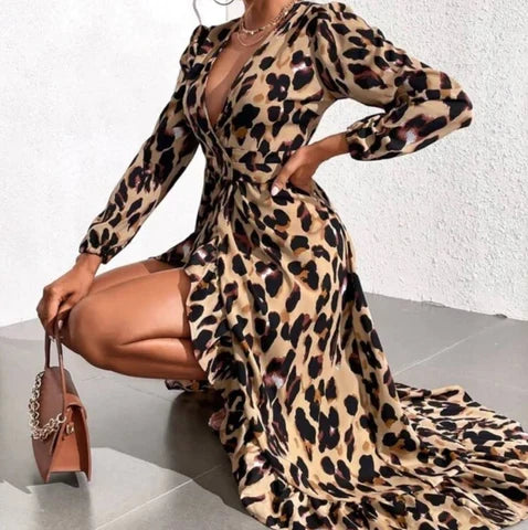Mirthe - Zwierige midi jurk met luipaardprint voor dames