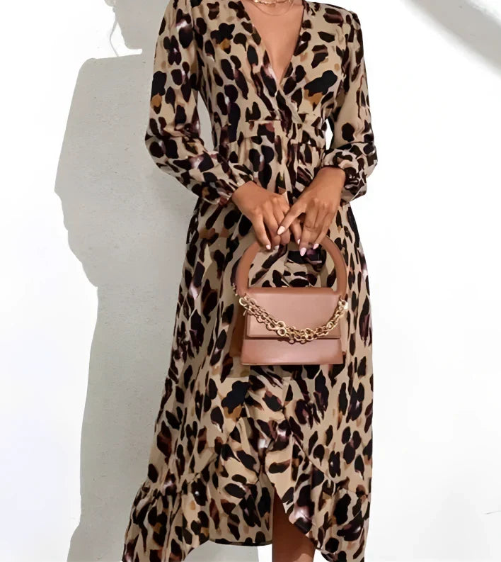 Mirthe - Zwierige midi jurk met luipaardprint voor dames