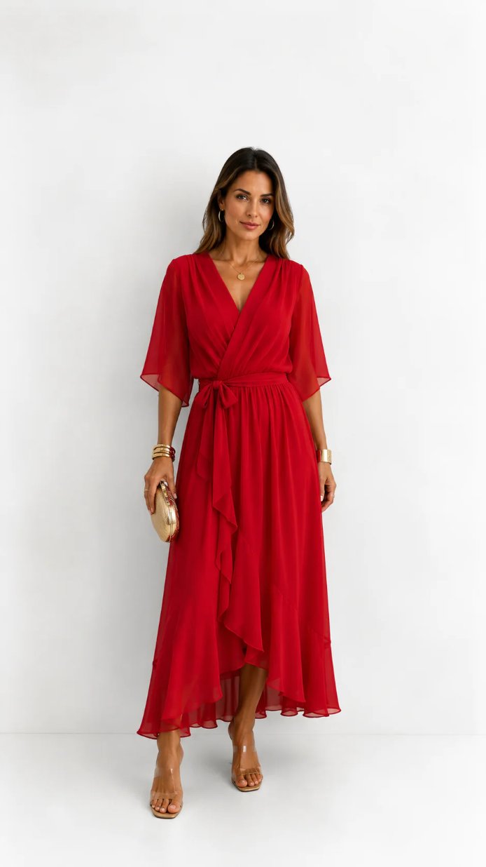 Hannah - Elegante chiffon vouwjurk voor dames