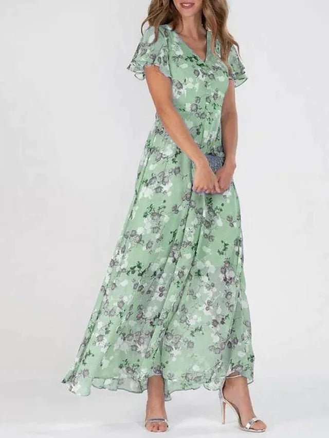 Mia - Luchtige bloemen maxijurk met pofmouwen voor dames