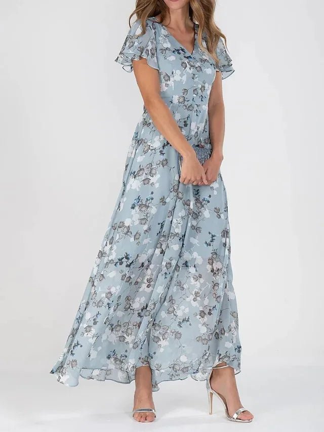 Mia - Luchtige bloemen maxijurk met pofmouwen voor dames