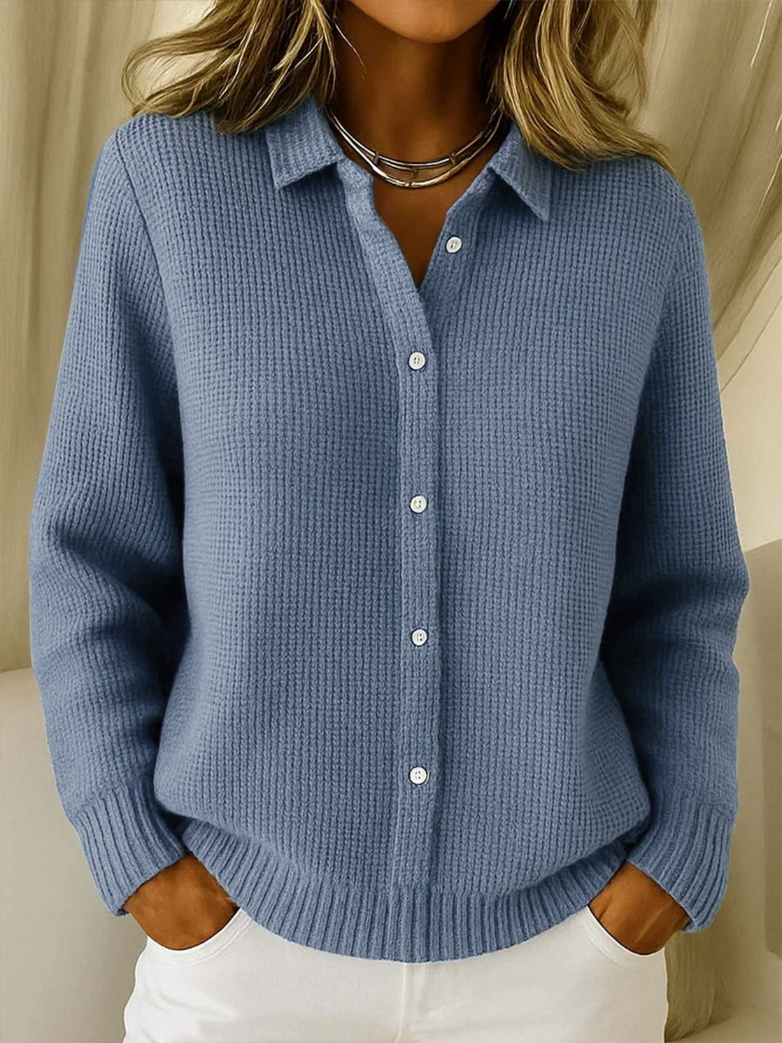 Lotte - Moderne waffle knit trui met kraag voor dames