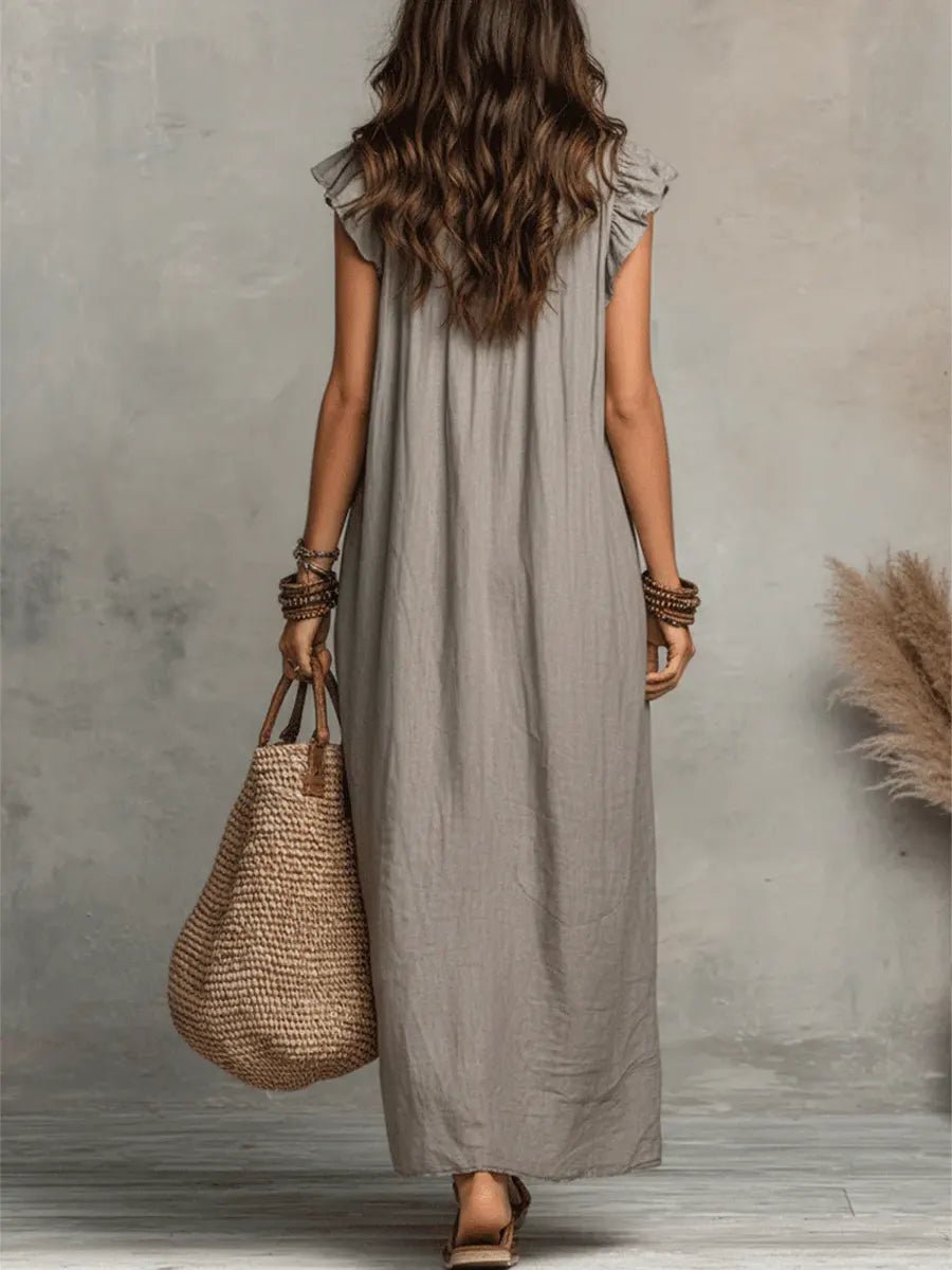 Anna - Vloeiende boho jurk met V-hals en ruches voor dames