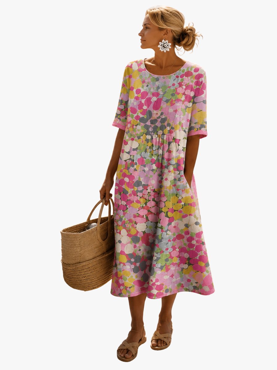 Rosa - Elegante midi bloemenjurk voor dames