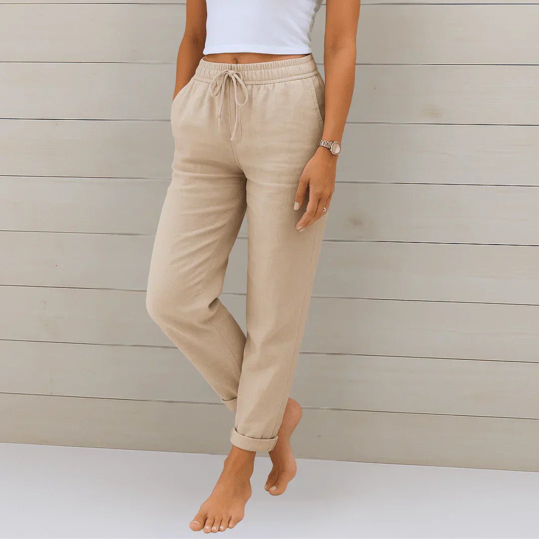 Suus - Luchtige stretch linnen broek met omgeslagen zoom voor dames