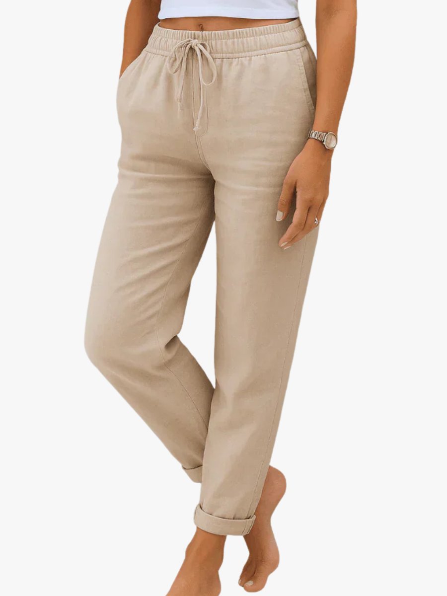 Suus - Luchtige stretch linnen broek met omgeslagen zoom voor dames