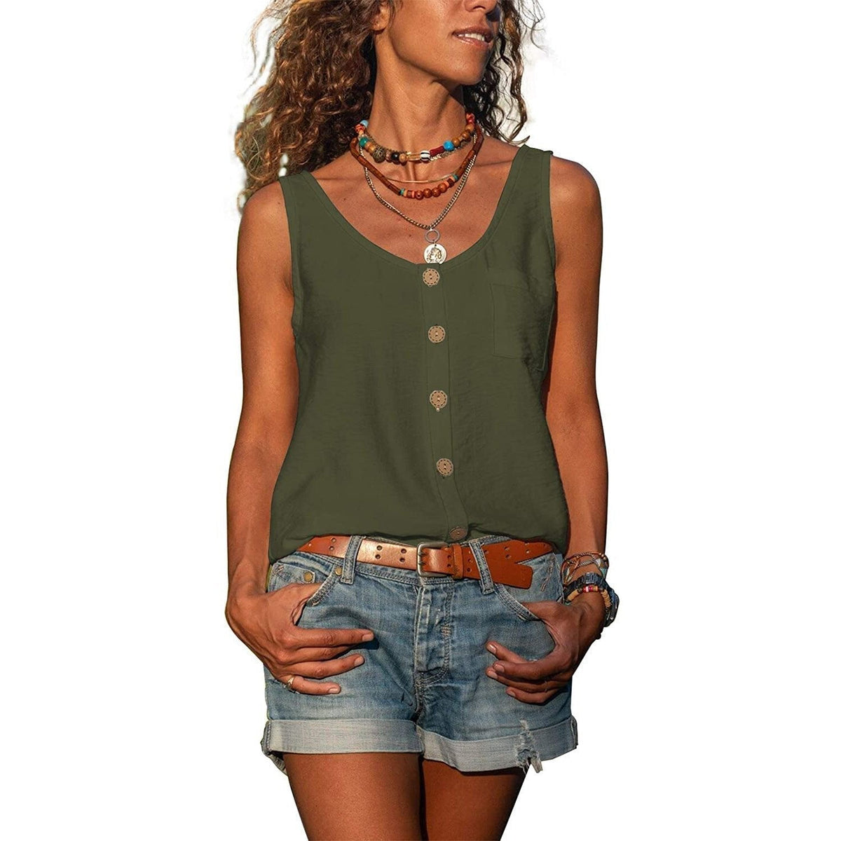 Roos - Elegante tanktop in ibiza-stijl met knopen voor dames