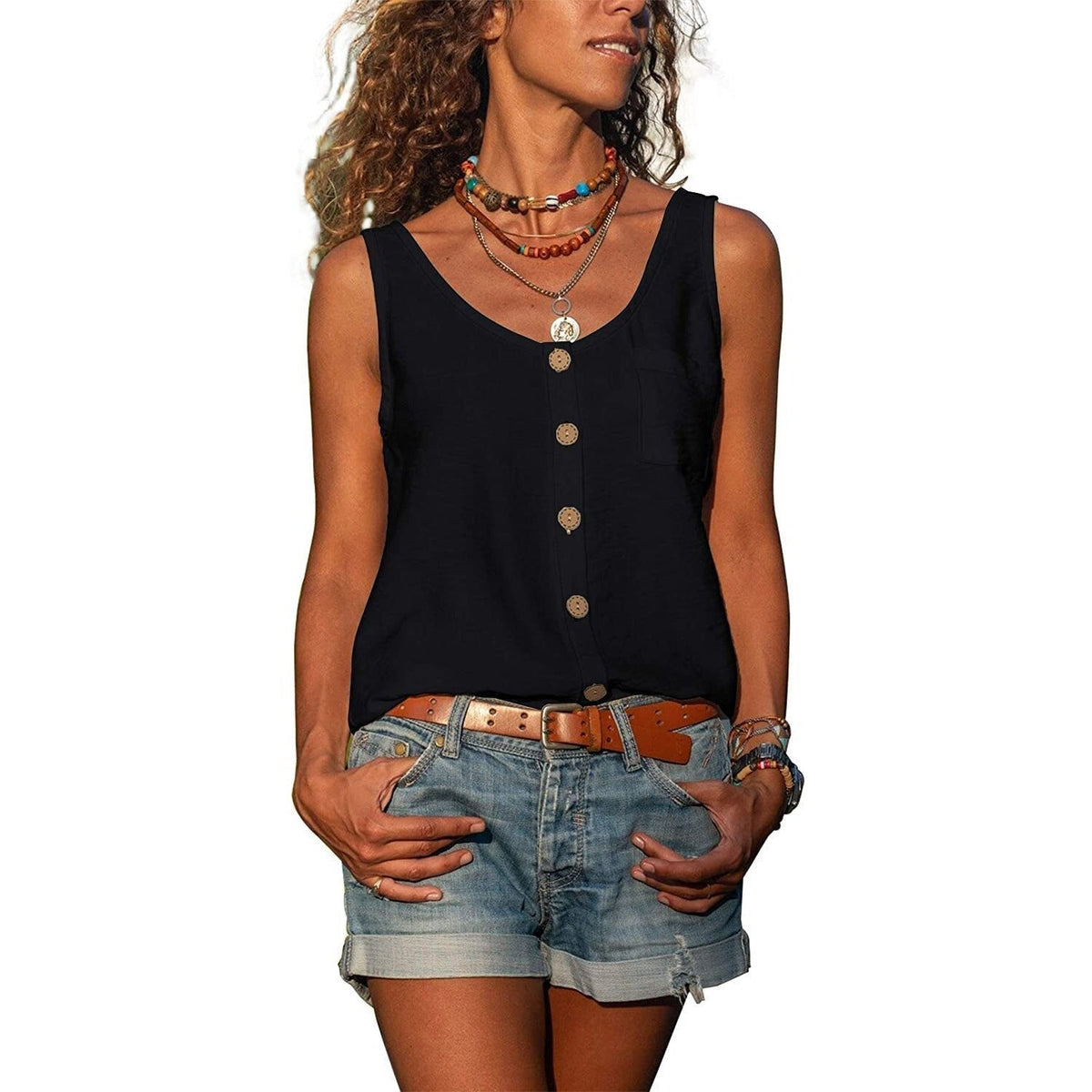 Roos - Elegante tanktop in ibiza-stijl met knopen voor dames