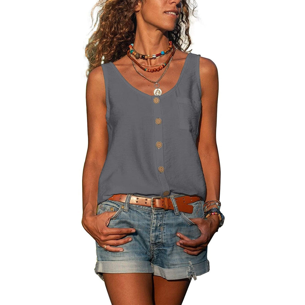 Roos - Elegante tanktop in ibiza-stijl met knopen voor dames