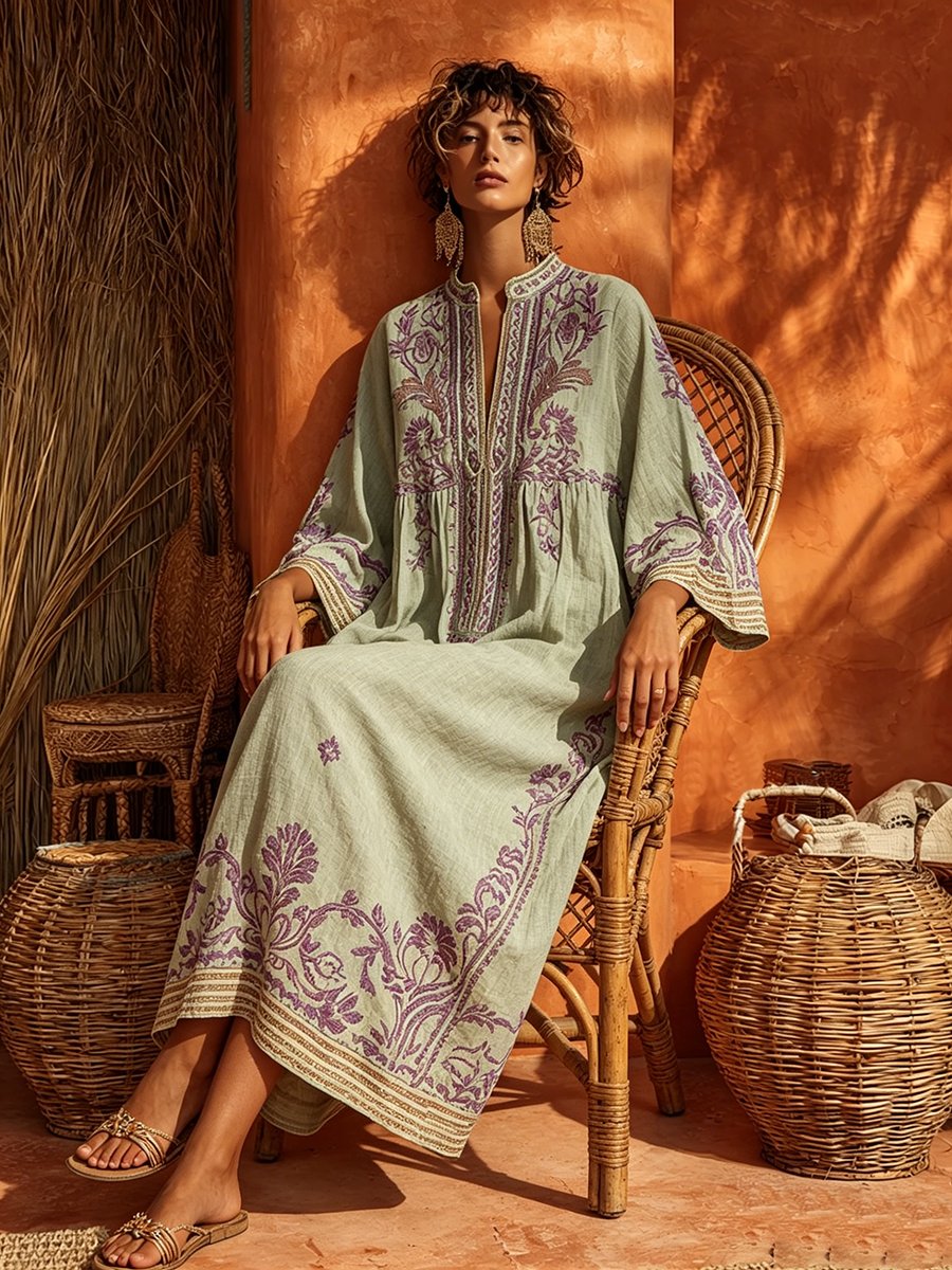 Lois - Soepelvallende geborduurde boho jurk voor dames