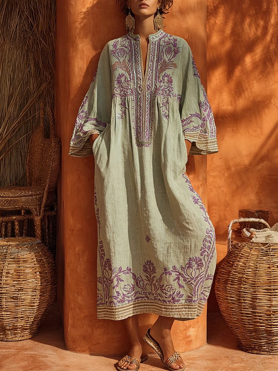 Lois - Soepelvallende geborduurde boho jurk voor dames