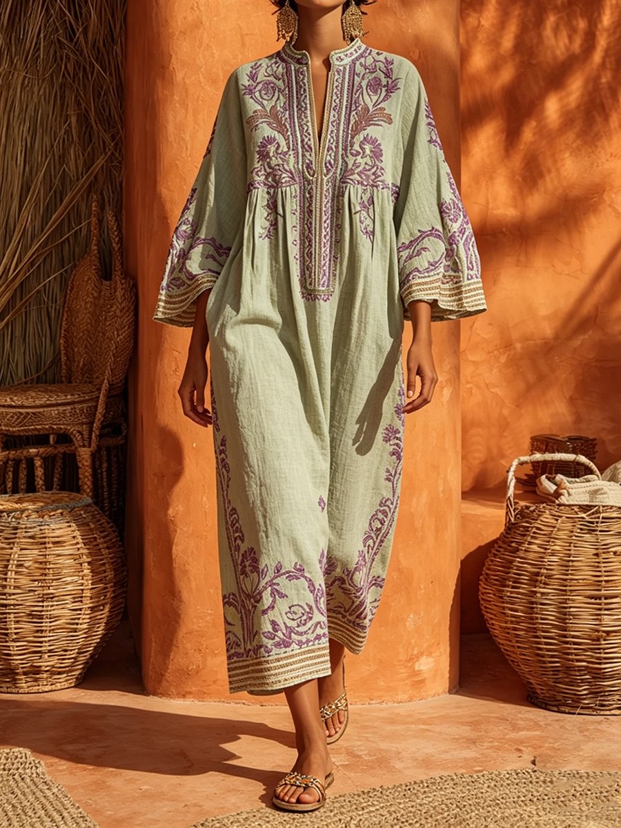 Lois - Soepelvallende geborduurde boho jurk voor dames