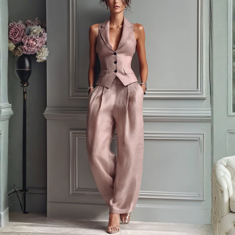 Silke - Elegante tweedelenset met halter revers voor dames