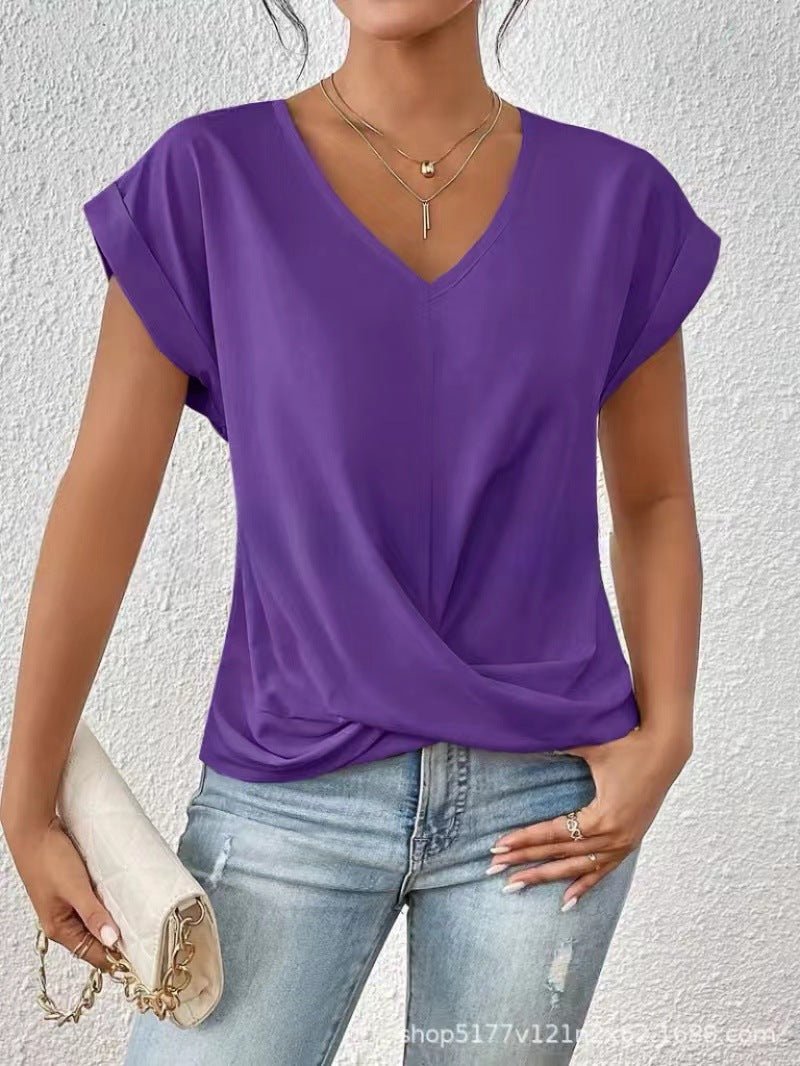 Sage - Elegant t-shirt met V-hals en gedraaide zoom voor dames