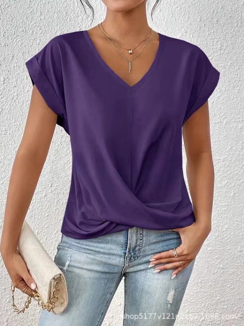 Sage - Elegant t-shirt met V-hals en gedraaide zoom voor dames