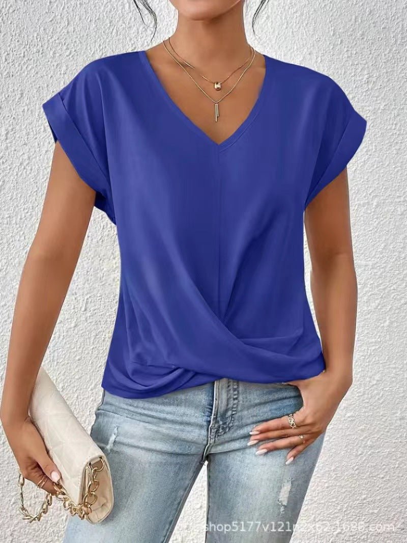 Sage - Elegant t-shirt met V-hals en gedraaide zoom voor dames
