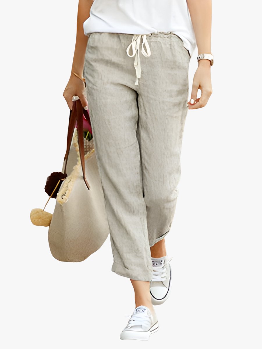 Maaike - Rechte dagelijkse broek met contrasterende taille voor dames